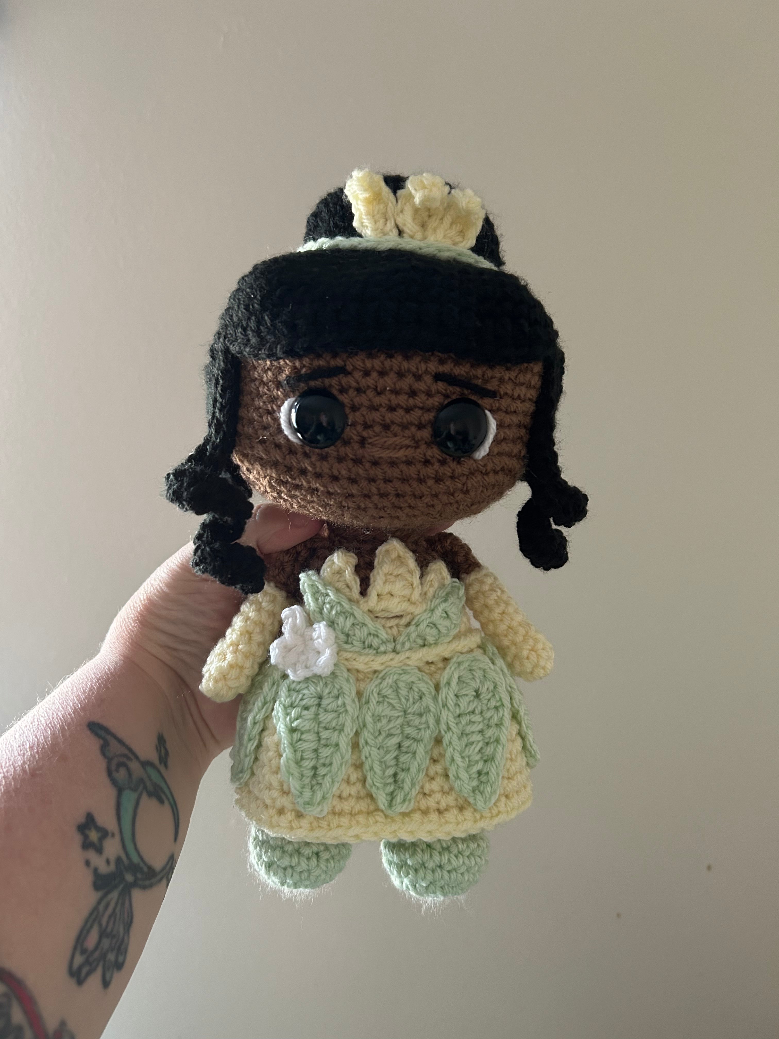 Handmade Princess Tiana Inspired Crochet Doll 👑💚