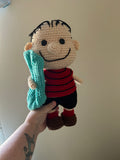 Handmade Crochet Linus Inspired Doll with Blue Blanket – Peanuts Style Plush